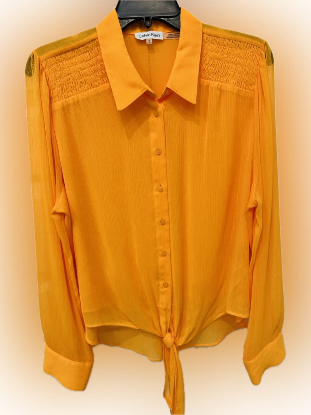 Calvin Klein Women's Tie-Front Long-Sleeve Shirt - Tangerine Color~Size L~NWOT